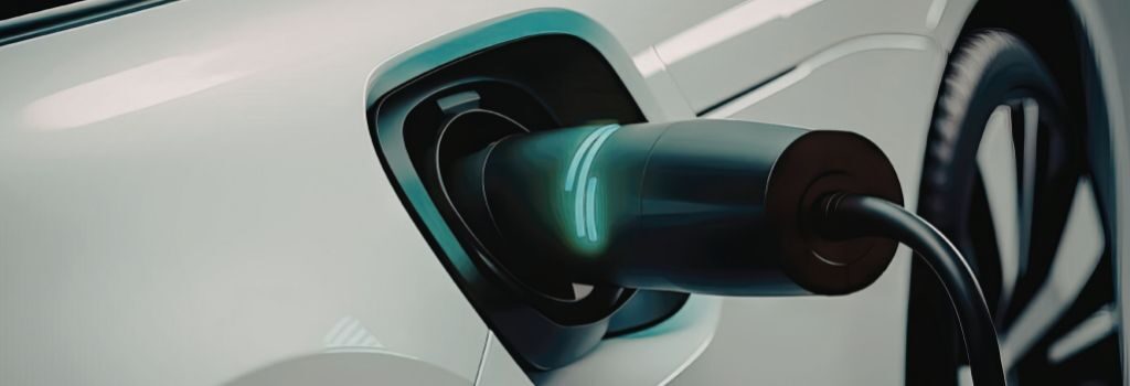 An electric vehicle charging point beside parked cars